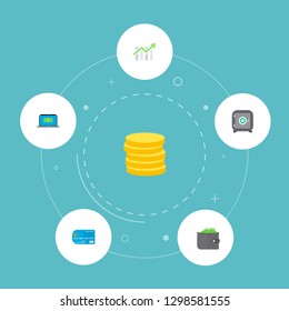 Set of banking icons flat style symbols with safe, progress chart, credit card and other icons for your web mobile app logo design.