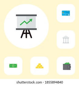 Set of banking icons flat style symbols with credit card, statistics, courthouse and other icons for your web mobile app logo design.
