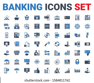 Set banking icons glyph. Black and blue color. Icons for mobile concepts and web apps. Collection modern infographic logo and pictogram. Isolated on white background. Vector illustration.