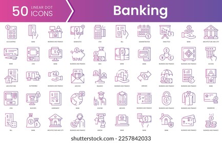 Set of banking icons. Gradient style icon bundle. Vector Illustration