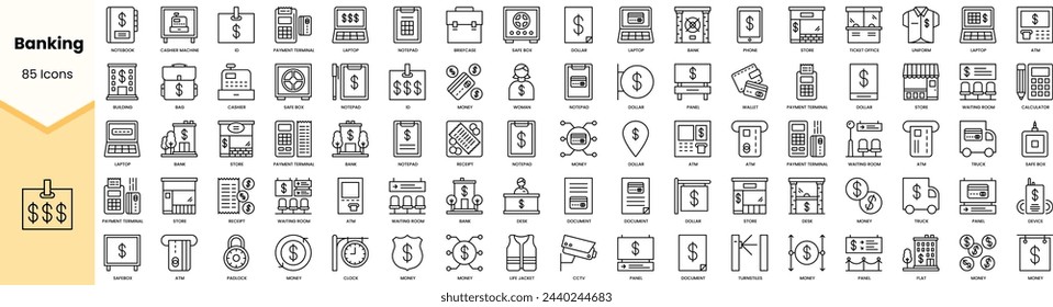 Set of banking icons. Simple line art style icons pack. Vector illustration