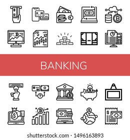 Set of banking icons such as Atm, Bitcoin, Payment method, Finance, Wallet, Gold, Fintech, Money, Cryptocurrency, Accounting, Online banking, Bank, Online payment, Piggy bank , banking