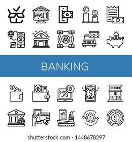 Set of banking icons such as Packed, Bitcoin, Online banking, Bank, Online payment, Economy, Exchange, Bill, Payment method, Piggy bank, Wallet, Digital wallet, Revenue , banking