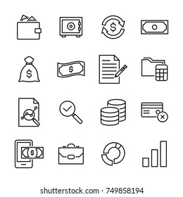 Set of banking thin line icons. High quality pictograms of money. Modern outline style icons collection. 