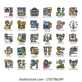 Set of banking thin line and pixel perfect icons for any web and app project. 