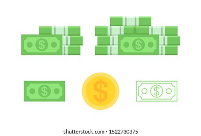 Set of banknotes dollar. isolated on white background