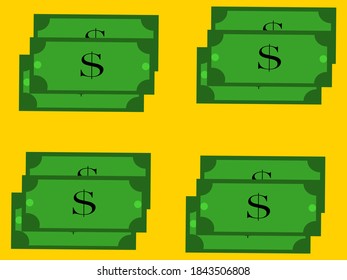 Set of banknotes stacked in different sets