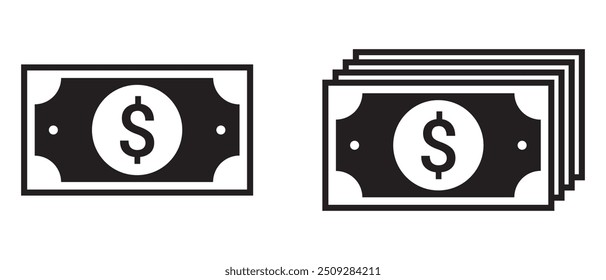 Set of banknotes vector. Dollar, money, cash, money icon, vector set. Dollars sign icon design for app, logo, website. Money vector illustration.