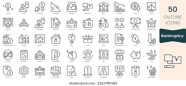 Set of bankruptcy icons. Thin linear style icons Pack. Vector Illustration