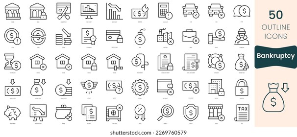 Set of bankruptcy icons. Thin linear style icons Pack. Vector Illustration