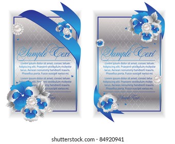 set of banner with blue ribbon