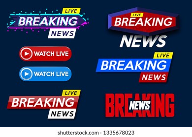 Set banner for Breaking News template title on blue background for screen TV channel. Background screen saver on breaking news. Vector illustration.