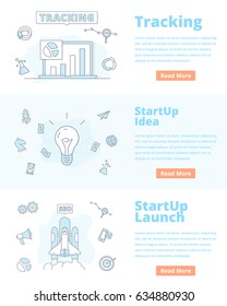 Set of Banner concept. Startup Idea Tracking Analyticks Start Up Launch