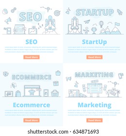 Set of Banner Concepts. Seo StartUp Ecommerce Marketing