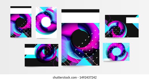 Set of banner dark retro futuristic art neon universe blue 3d futuristic. Background modern starry sky glowing abstraction