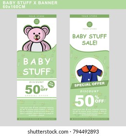 Set of banner design for baby stuff sale with teddy bear on headline. Vector design