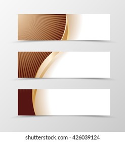 Set of banner design. Banner for header. Design of banner in chocolate style with gold wave