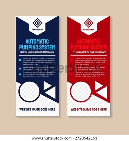 A set of banner design options for water pump system, pool advertising, and water recreation, modern graphic design, abstract modern geometric background with photo space.