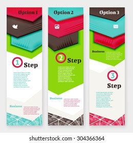 Set of banner design template. Three vertical banners. Colorful design vector elements.