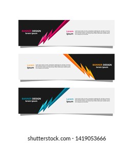 Set of Banner design with three color variations template. Abstract geometric design of web banner template. 