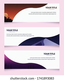 Conjunto de plantillas Web de diseño de banners. ilustración del paisaje en segundo plano.