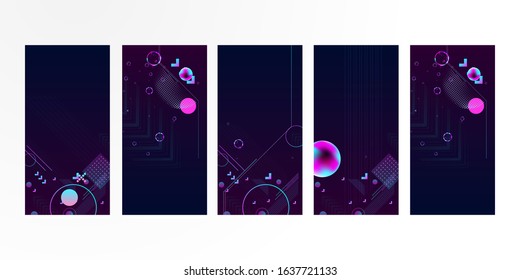 Set of banner different forms style of cosmos universe stars galaxy 3d futuristic study abstraction planets