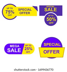 Juego de banners, colección de etiquetas de descuento, ofertas especiales. Gran venta, mega venta, mejor precio.