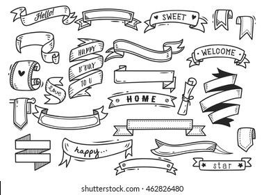Set Of Banner Doodle Isolated On White Background