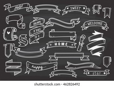 set of banner doodle isolated on white background