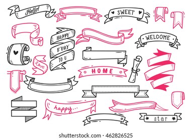 set of banner doodle isolated on white background