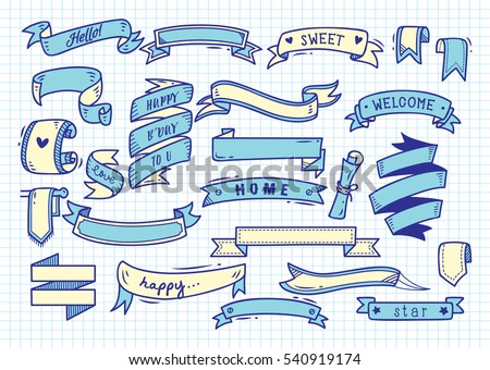 Set of banner doodle on paper background
