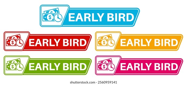 set banner early bird icon sign. early bird ticket symbol labels discount design vector illustration