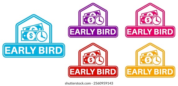 set banner early bird icon sign. early bird ticket symbol labels discount design vector illustration