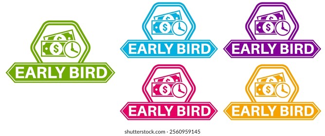 set banner early bird icon sign. early bird ticket symbol labels discount design vector illustration