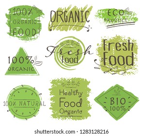 Set of banner ECO product, Natural, Vegan, Organic, Fresh, Healthy food. Vector illustration.
