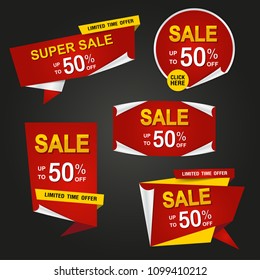 Set of banner elements, discount tag collection, special offer. Modern red and yellow sale website stickers on a black abstract background.
Sale banner template design.