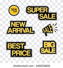 Set of banner elements, discount tag collection, special offer. Modern black and yellow sale website stickers