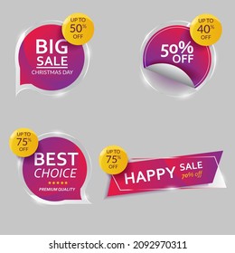 Set of banner elements, discount tag collection, special offer. Modern color combination website stickers on a 
gray abstract background, color web page design