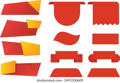 Set of banner elements, discount tag collection, special offer. Modern yellow and red sale website stickers on a gray abstract background, color web page design, Collection of sales label Premium.