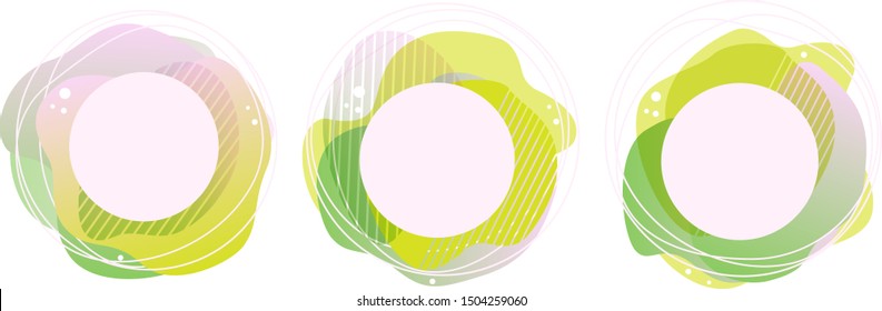 Set of banner elements with dynamic liquid shape and blank space in center. template design with light green, yellow and  pink colours. Abstract shapes composition.