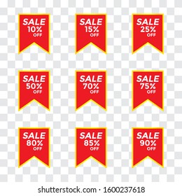 Set of banner elements, sale tag with modern red and gold line