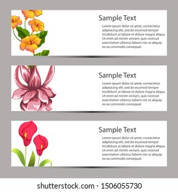 set of banner with flower vector on white background.