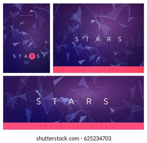 Set of banner or flyer layouts. 3D Abstract Mesh Backgrounds with Circles, Lines and triangular Shapes. Vector Illustration