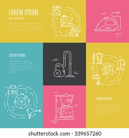 Set of banner or flyer templates with household appliances and utensils. Great graphic for announcement, advertisement, flyer or banner. Household equipment.