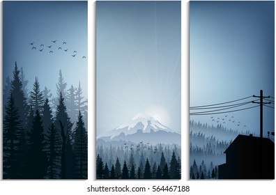 Set of banner forest trees silhouettes landscape.Vector illustration
