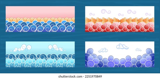 Set of banner frame  templates with traditional Chinese waves drawn by hand. Isolated element for design.  