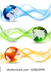 Set of banner with globes and waves