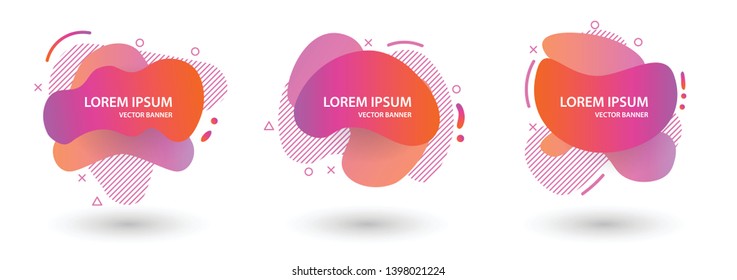 Set banner gradient color style.  Fluid geometric frame modern shapes. Vector flat abstract design for business cards, invitation, sale banner, flyers, brochures. Ready for use in web or print design.