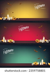 Set of banner Happy Halloween with festive decoration and copy space for product 