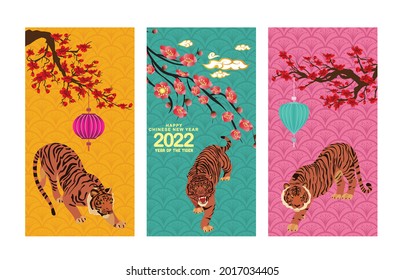 Set banner happy new year Tiger greeting card. Happy chinese new year 2022, year of the tiger